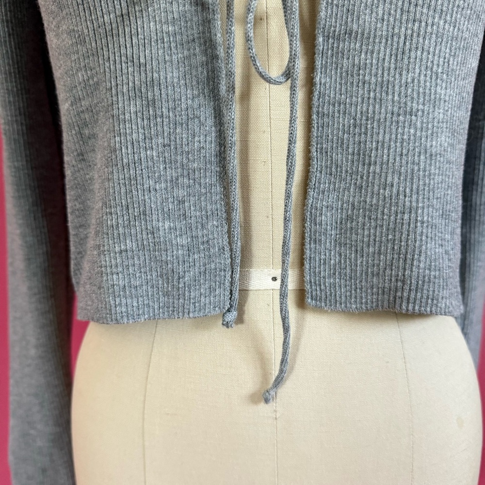 Pretty Knit USA Cozy Clean Girl Stretch Rib Knit Cardigan w/ Front Tie L - Picture 4 of 10